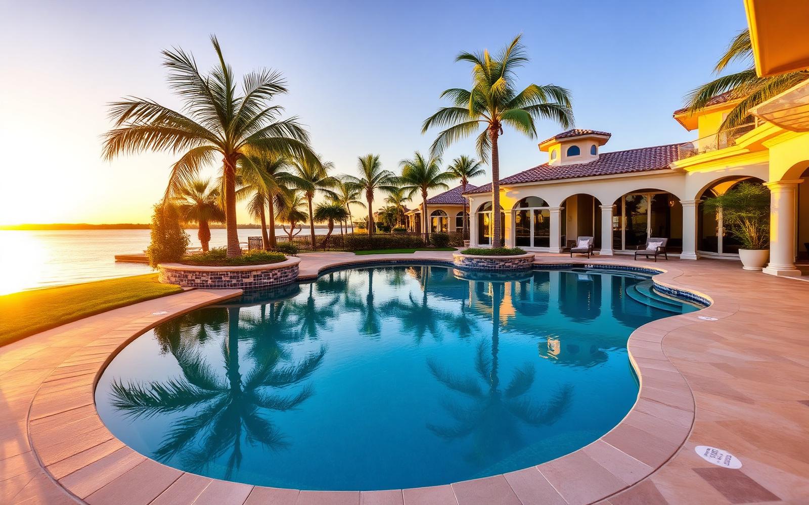 Fort Myers backyard pool at sunset